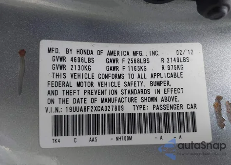 2012 Acura Tl 3.5 from USA, damaged, VIN 19UUA8F2XCA027809